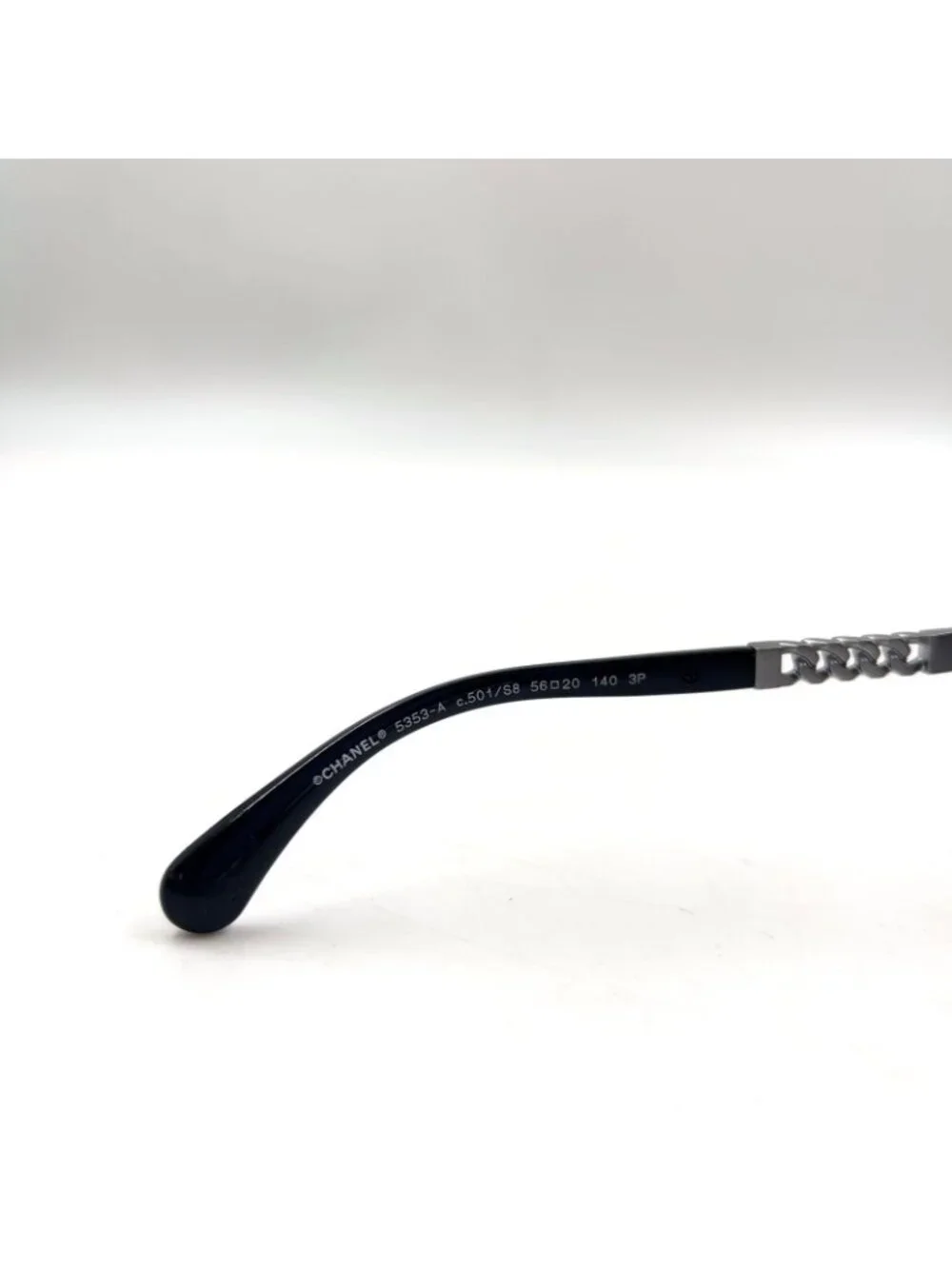 Chanel Chain Temple Acetate Metal Black Sunglasses Silver Eyewear